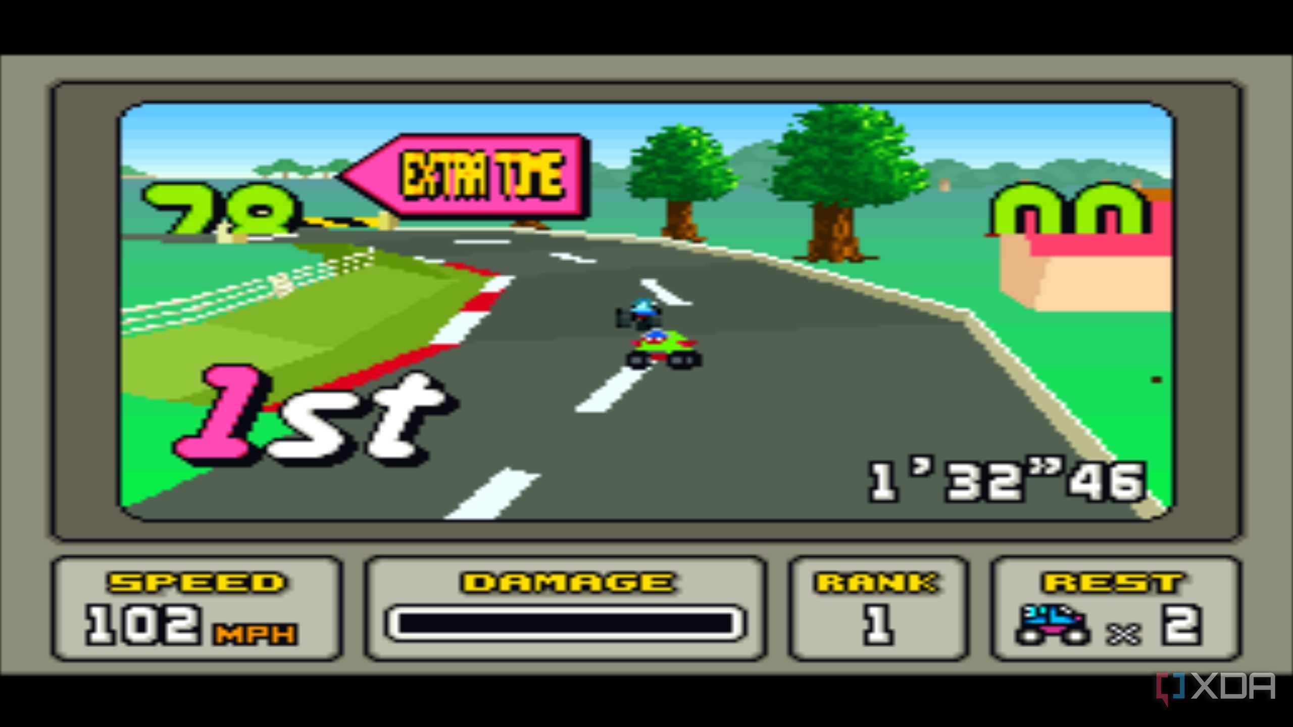 Screenshot from the SNES game Stunt Race FX.
