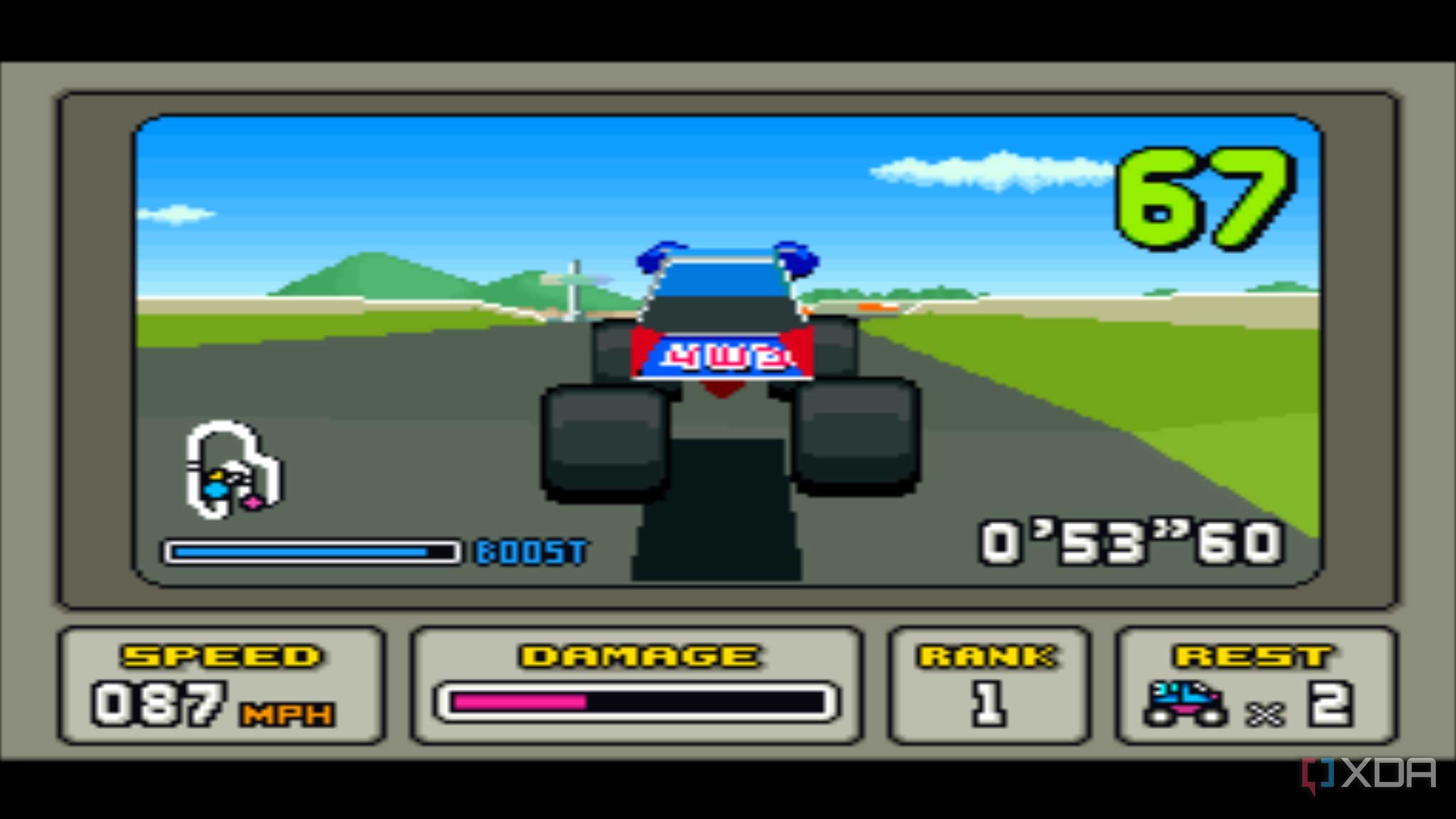 Screenshot from the SNES game Stunt Race FX.