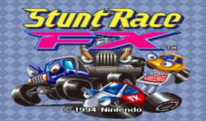 Splash screen from the SNES game Stunt Race FX.