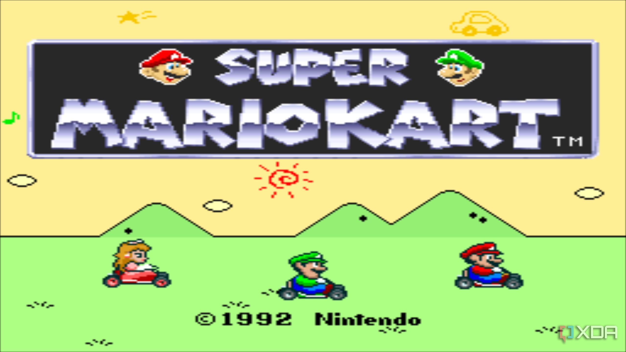 Title screen from the SNES game Super Mario Kart.
