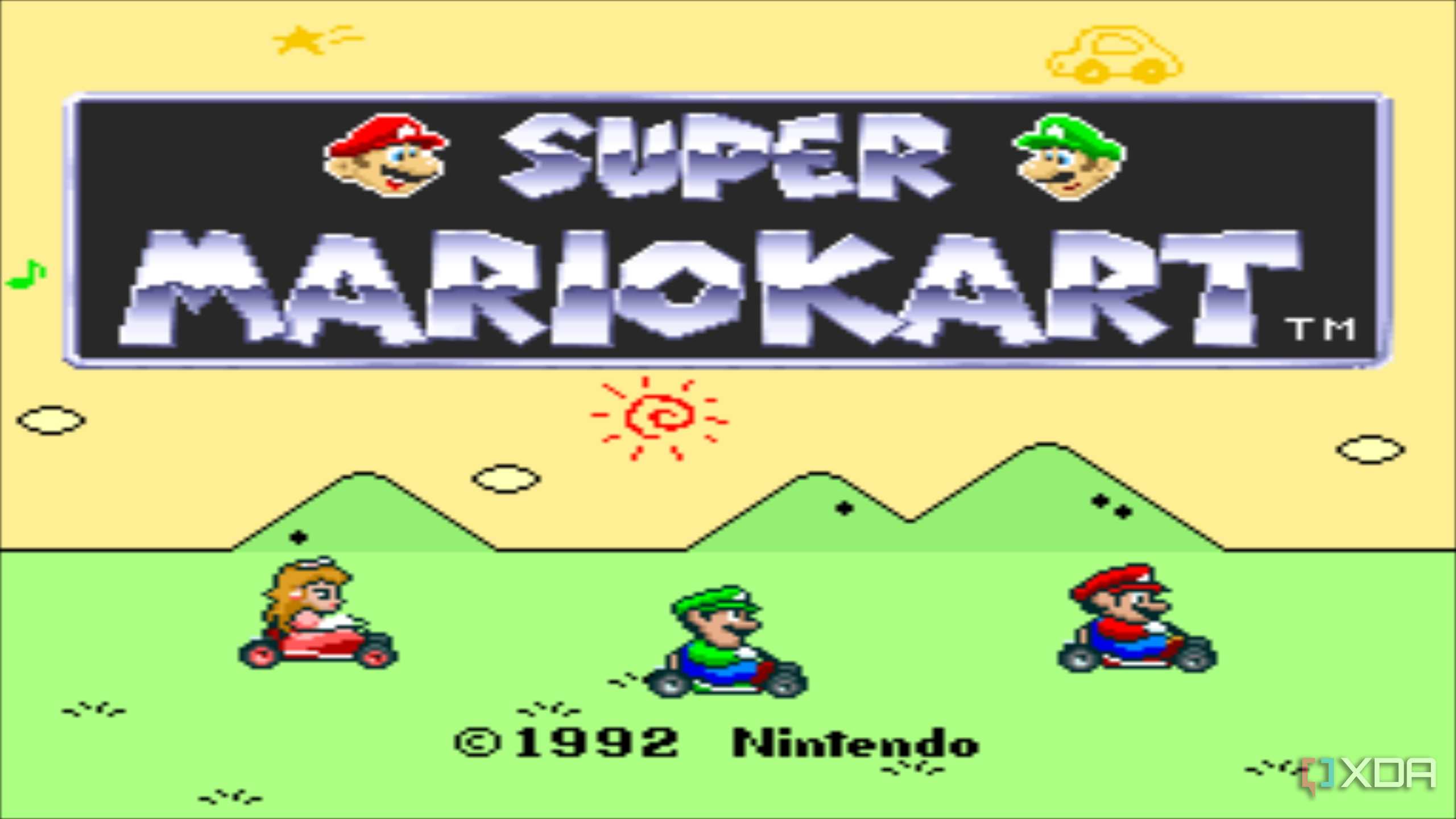 Title screen from the SNES game Super Mario Kart.