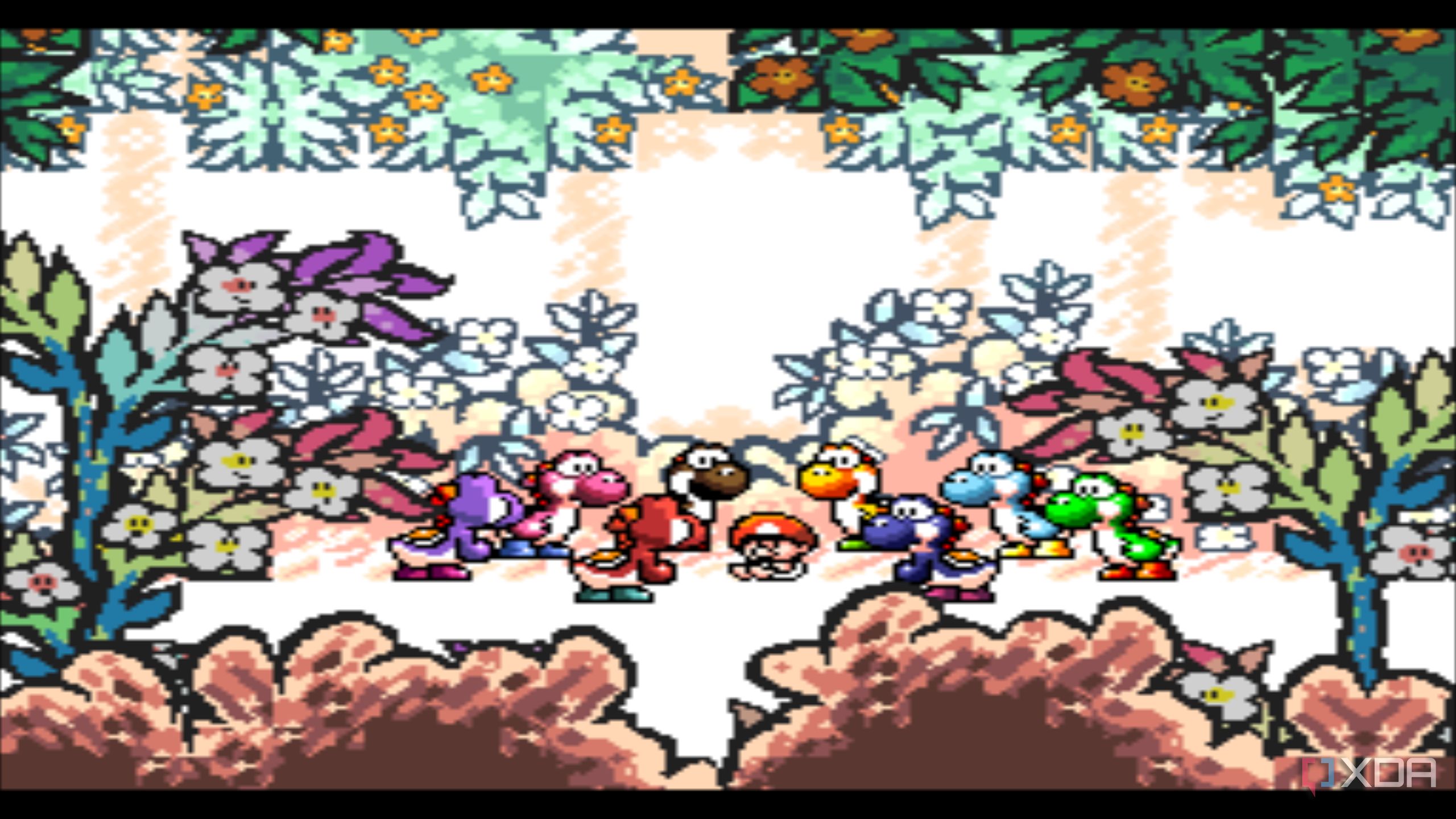 A screenshot from the 1995 SNES game Super Mario World 2: Yoshi's Island.