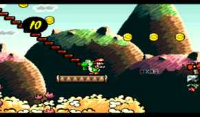 A screenshot from the 1995 SNES game Super Mario World 2: Yoshi's Island.