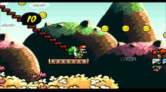 A screenshot from the 1995 SNES game Super Mario World 2: Yoshi's Island.
