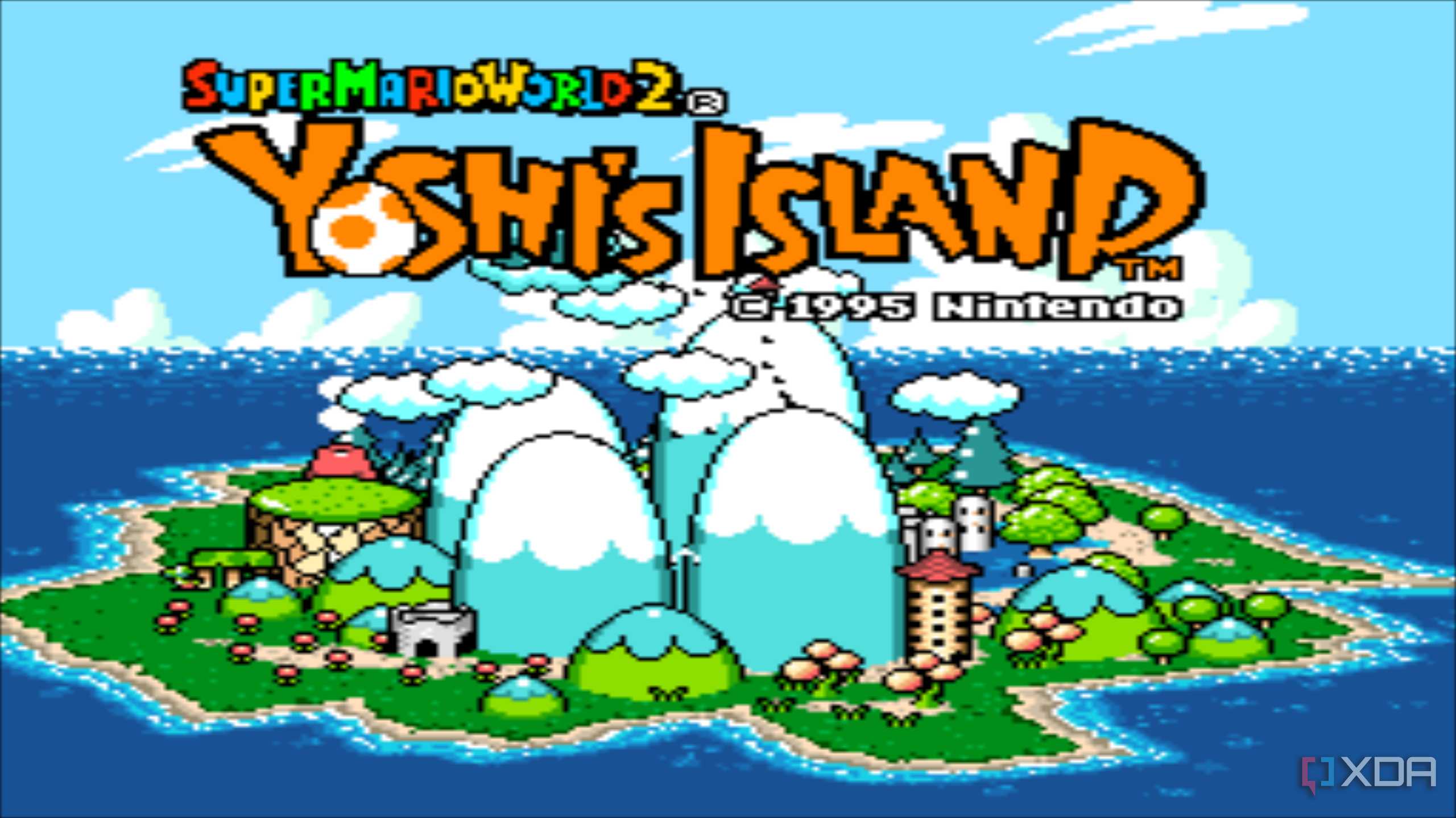 A screenshot from the 1995 SNES game Super Mario World 2: Yoshi's Island.