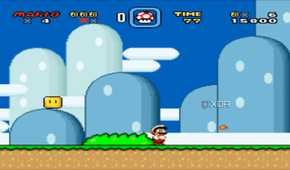 A screenshot from the 1990 SNES game Super Mario World.