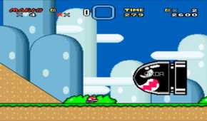 A screenshot from the 1990 SNES game Super Mario World.