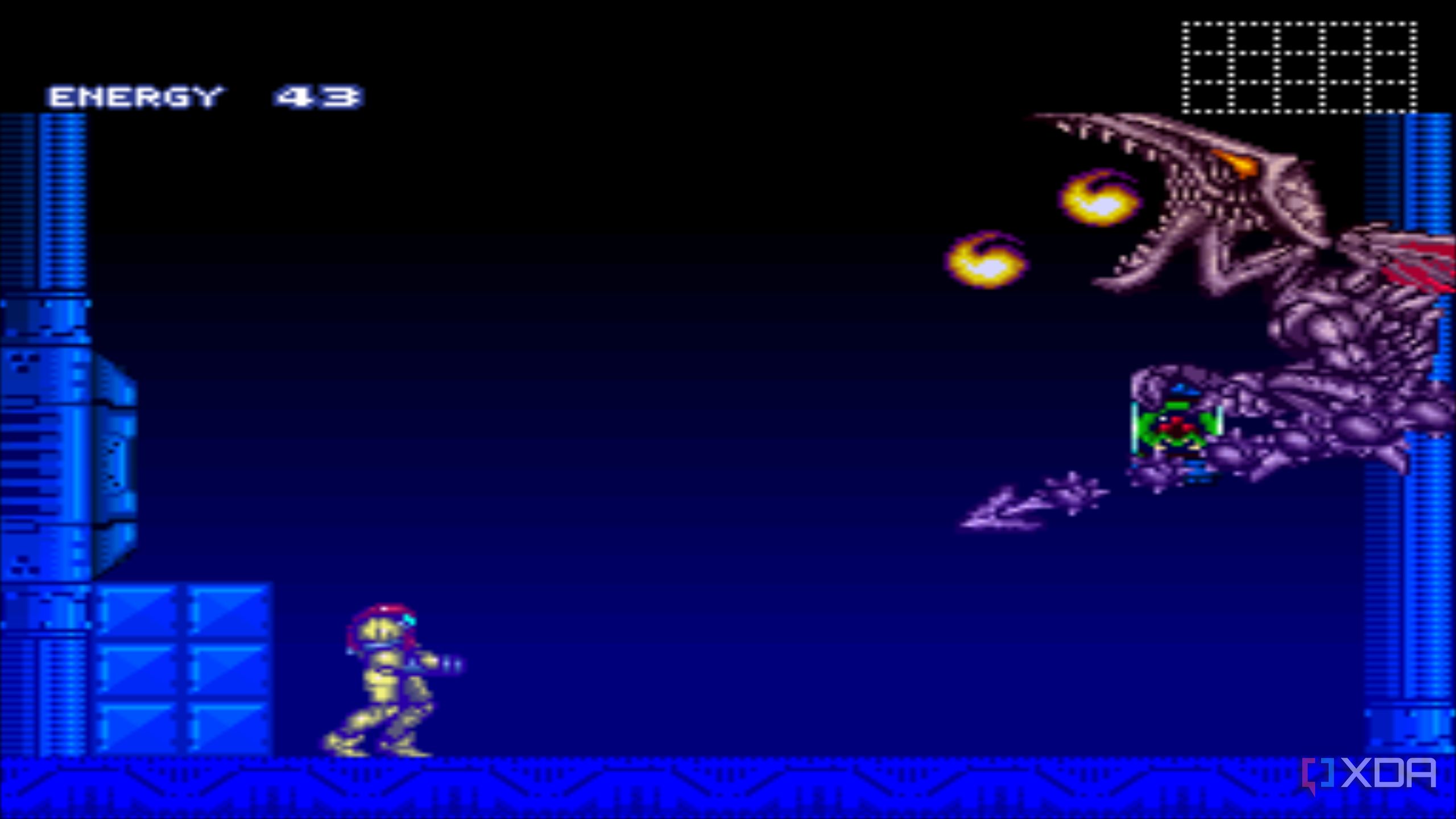 A screenshot from the 1994 SNES game Super Metroid. 