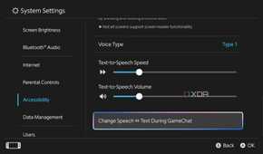 Screenshot of text-to-speech accessibility options on Nintendo Switch 2