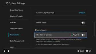 Screenshot showing visual and audio accessibility options on Nintendo Switch 2