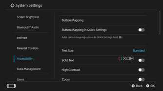 Screenshot showing various accessibility options on Nintendo Switch 2