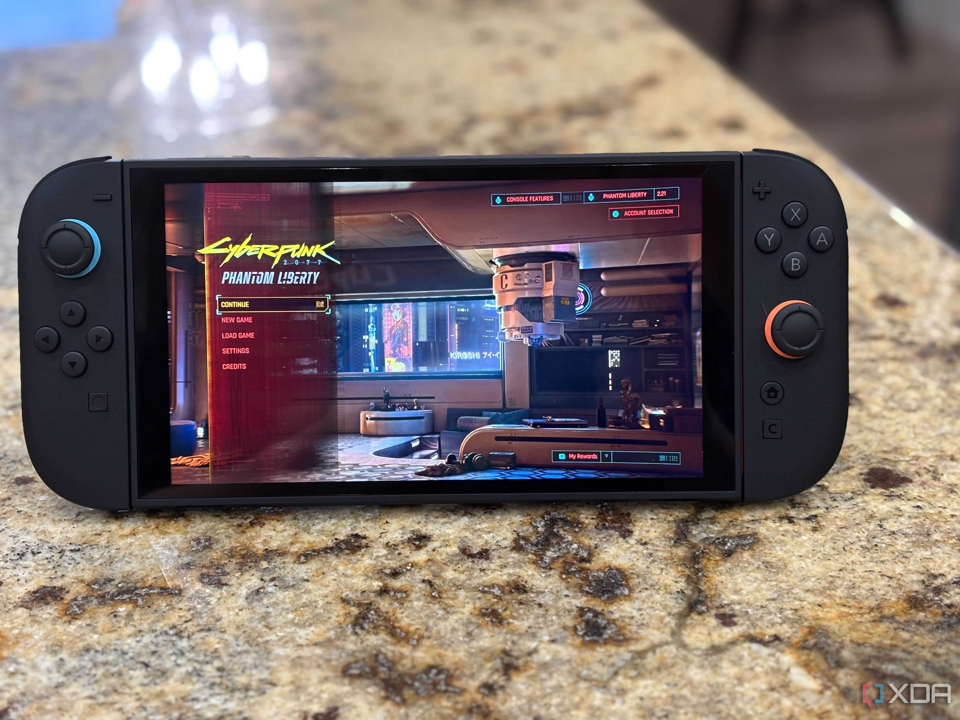 Cyberpunk 2077 main menu on Switch 2