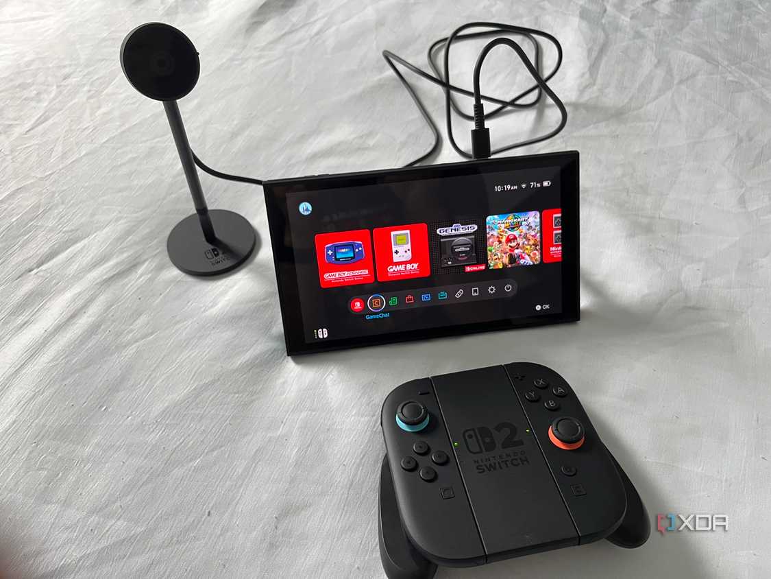A picture of the Nintendo Switch 2 Camera connected to the console