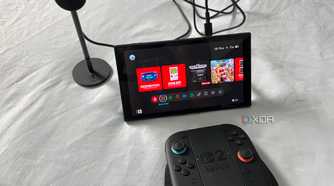 A picture of the Nintendo Switch 2 Camera connected to the console