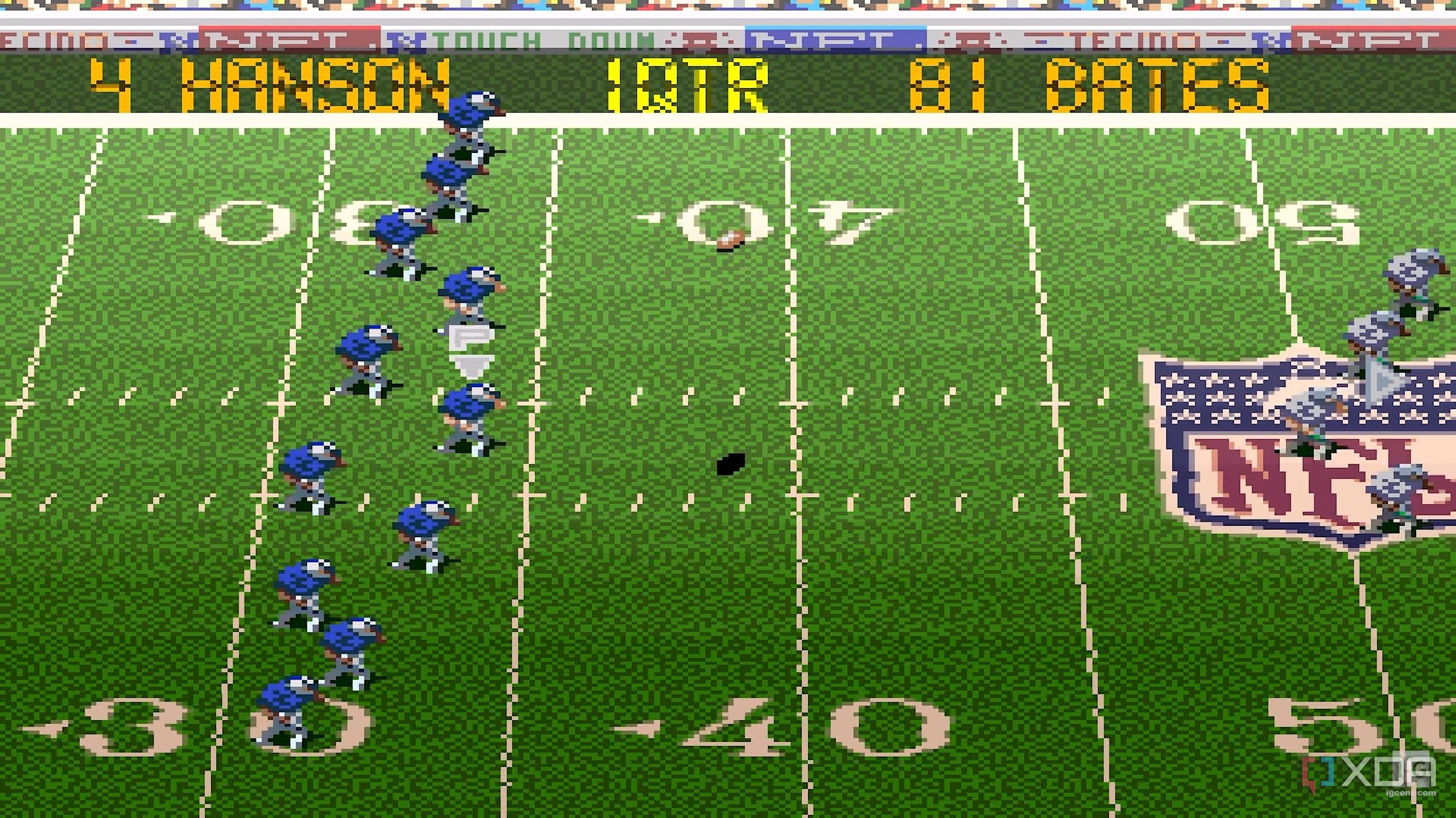 Screenshot from the SNES game Tecmo Super Bowl III.