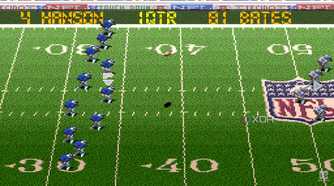 Screenshot from the SNES game Tecmo Super Bowl III.