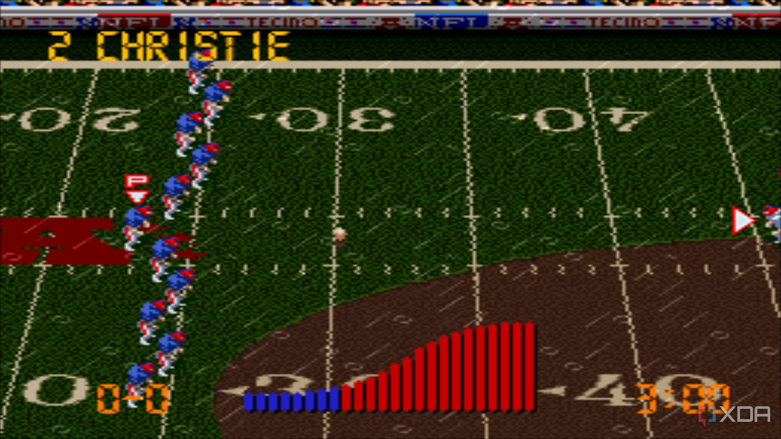 Screenshot from the SNES game Tecmo Super Bowl III.