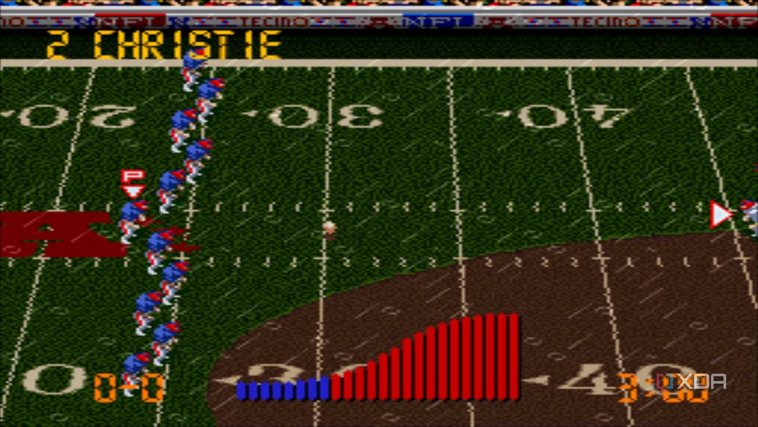 Screenshot from the SNES game Tecmo Super Bowl III.