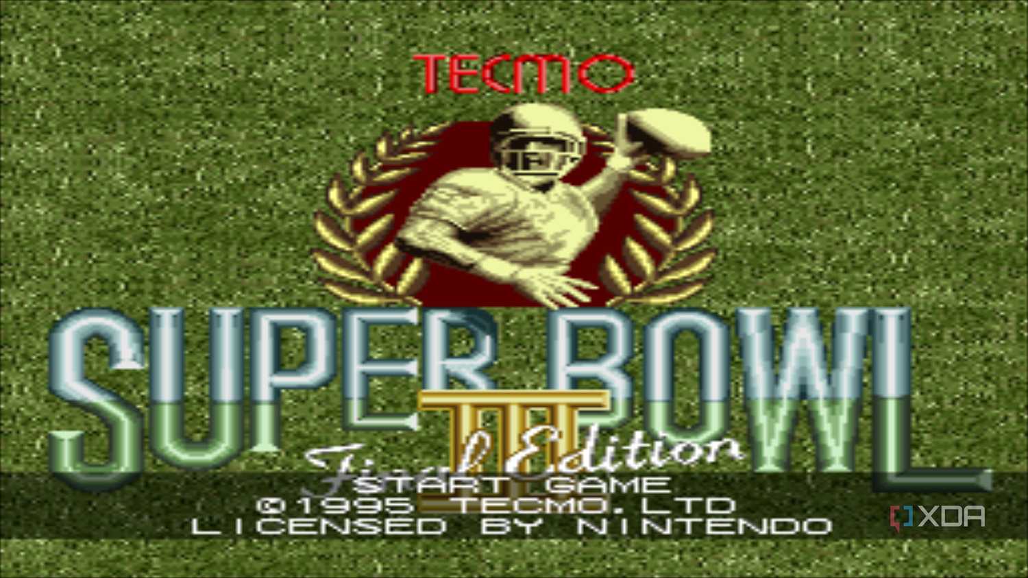 Screenshot from the SNES game Tecmo Super Bowl III.