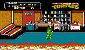Screenshot from the NES game Teenage Mutant Ninja Turtles II: The Arcade Game.