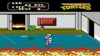 Screenshot from the NES game Teenage Mutant Ninja Turtles II: The Arcade Game.