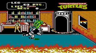Screenshot from the NES game Teenage Mutant Ninja Turtles II: The Arcade Game.
