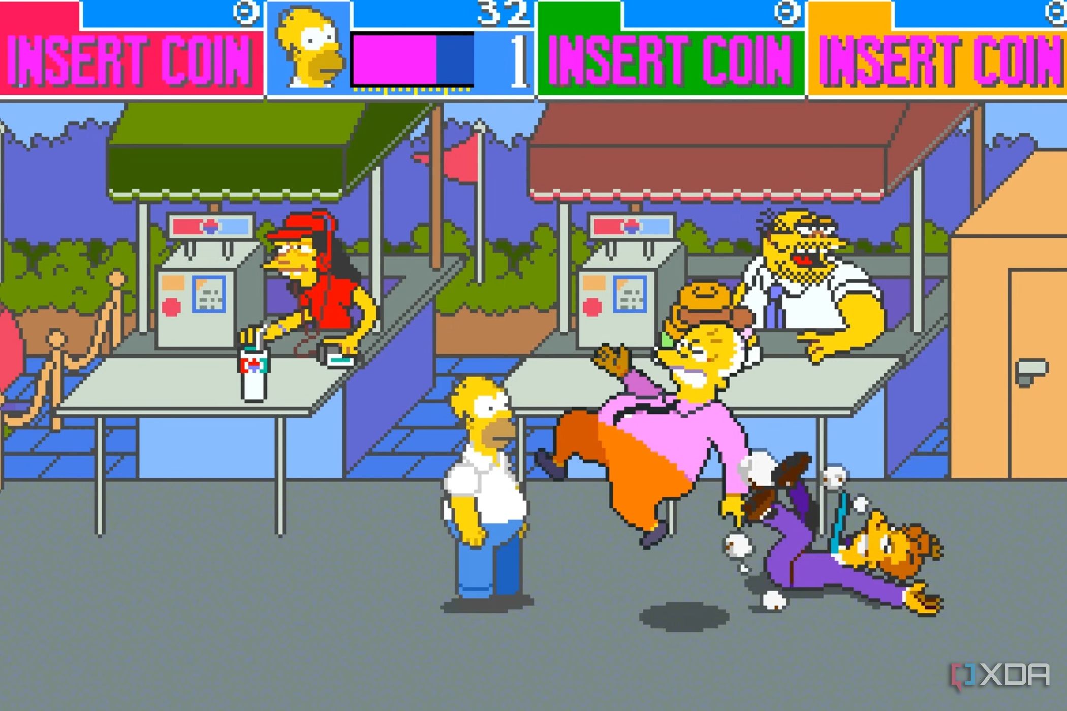 A screenshot from the arcade game The Simpsons.