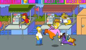 A screenshot from the arcade game The Simpsons.