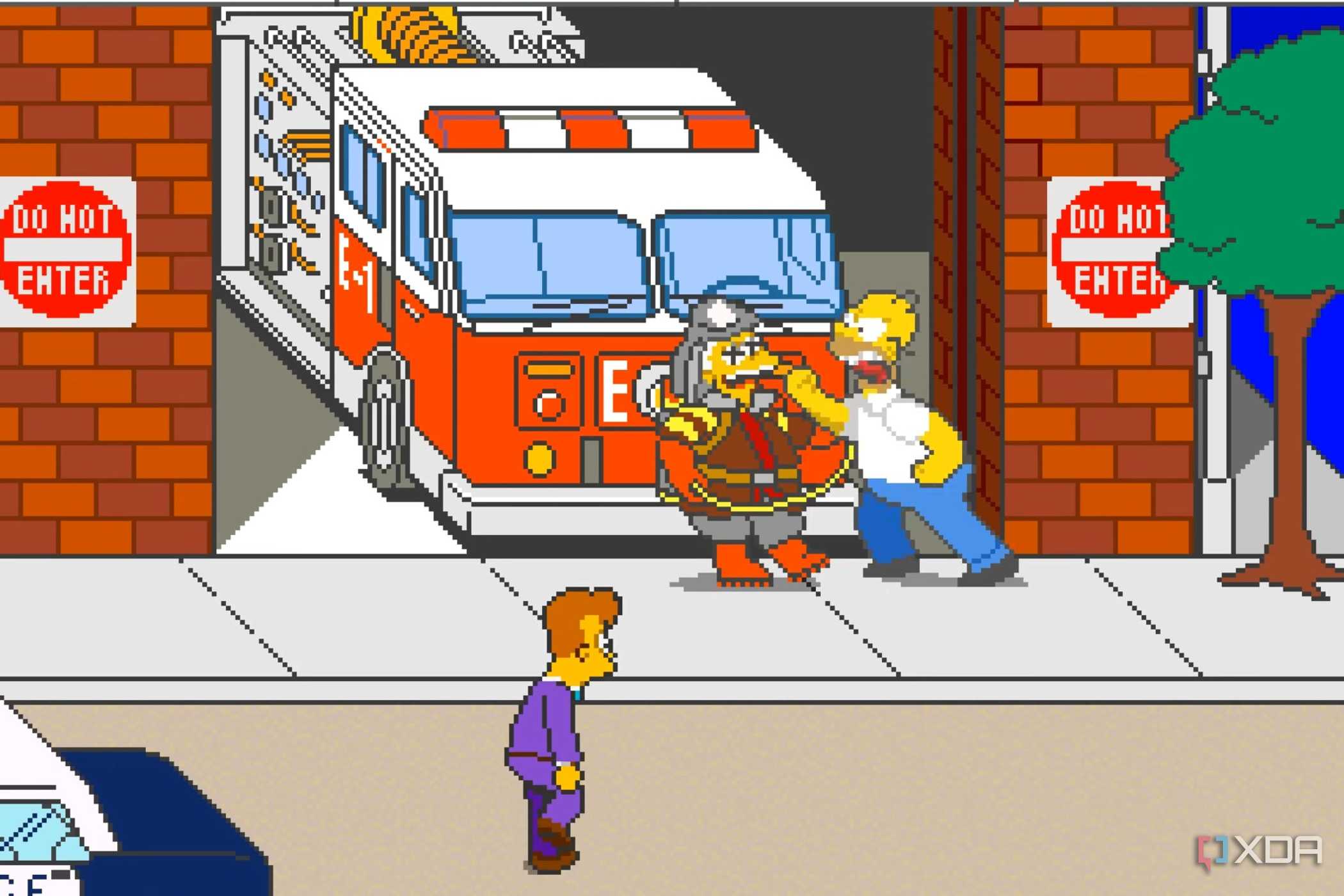 A screenshot from the arcade game The Simpsons.