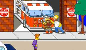 A screenshot from the arcade game The Simpsons.
