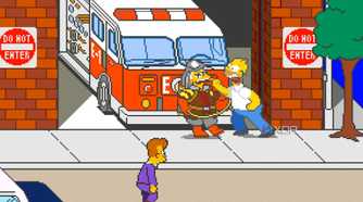 A screenshot from the arcade game The Simpsons.
