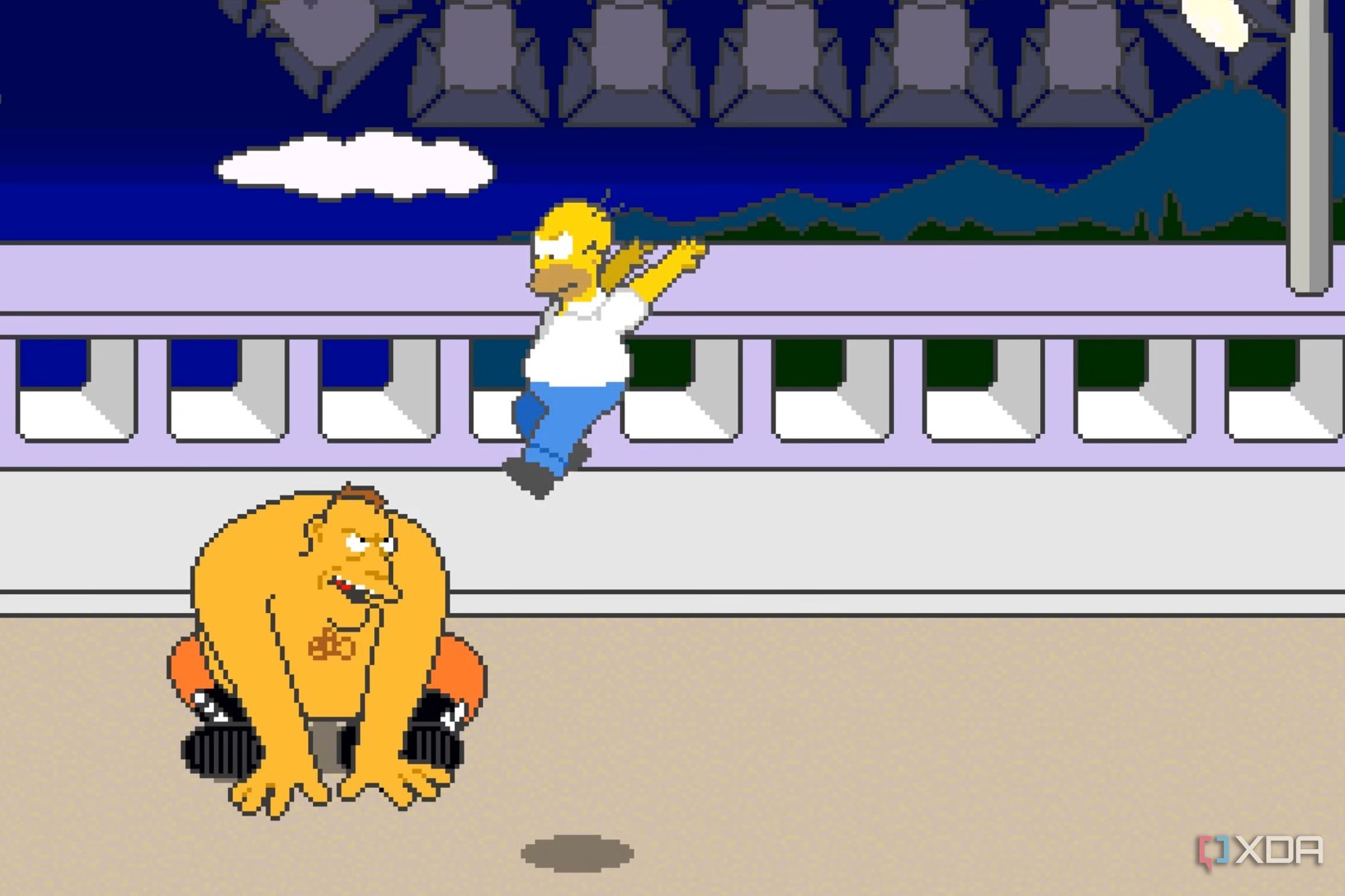 A screenshot from the arcade game The Simpsons.