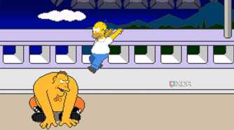 A screenshot from the arcade game The Simpsons.