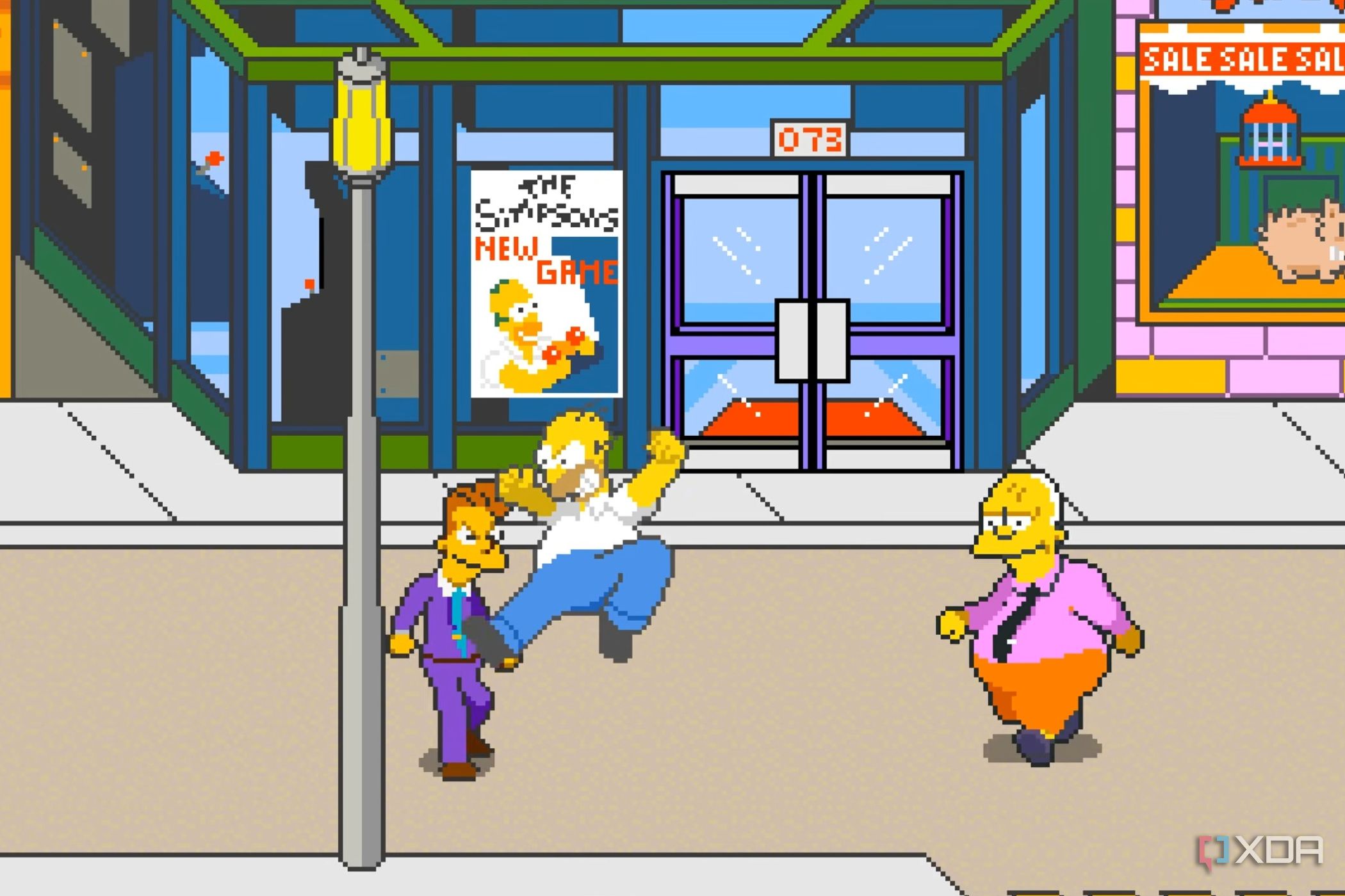 A screenshot from the arcade game The Simpsons.
