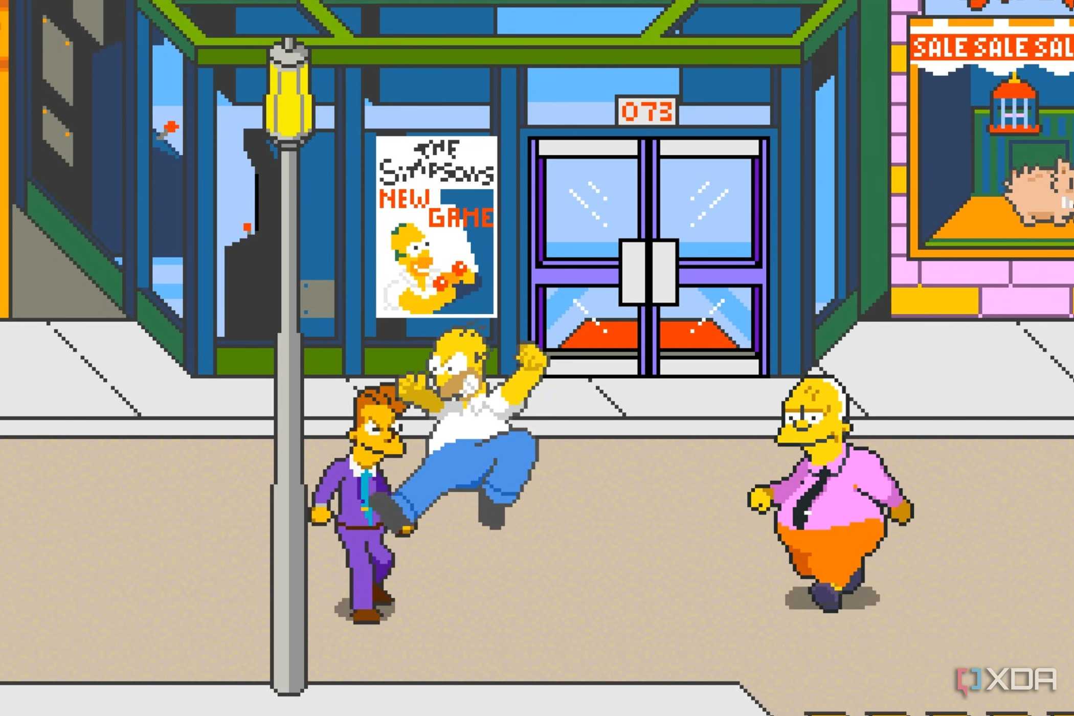 A screenshot from the arcade game The Simpsons.