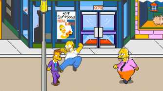 A screenshot from the arcade game The Simpsons.