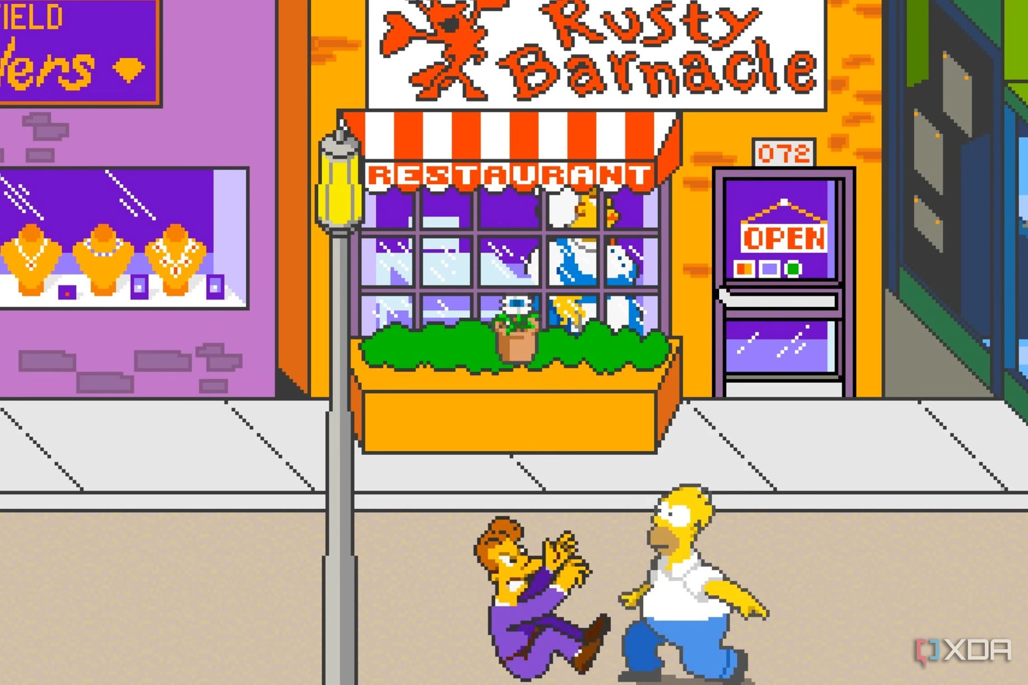 A screenshot from the arcade game The Simpsons.