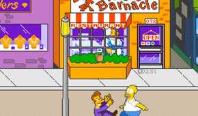A screenshot from the arcade game The Simpsons.