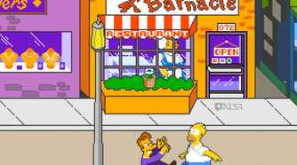 A screenshot from the arcade game The Simpsons.