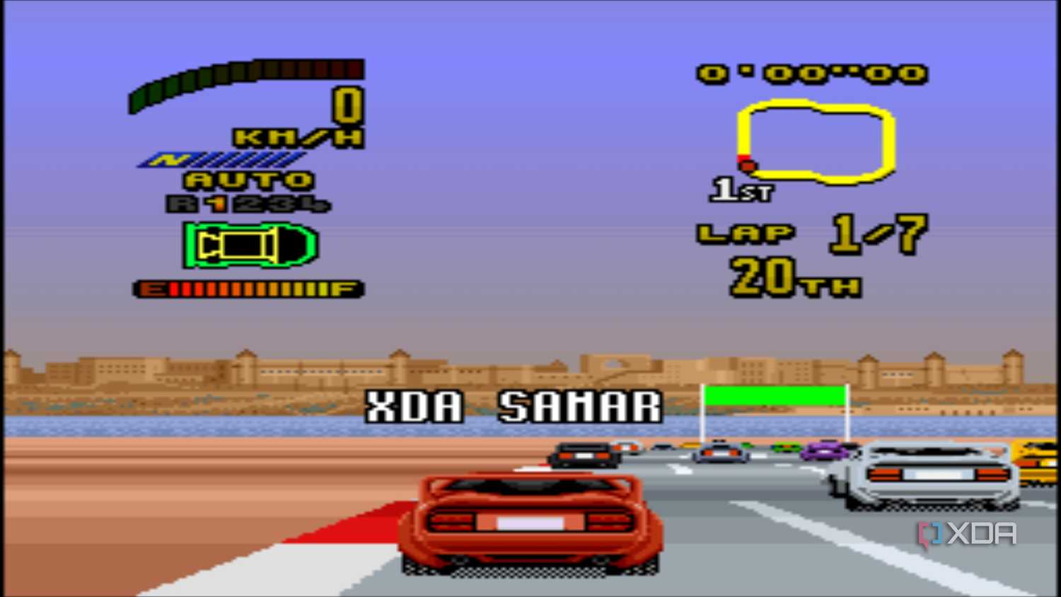 Race screenshot from the SNES game Top Gear 2.
