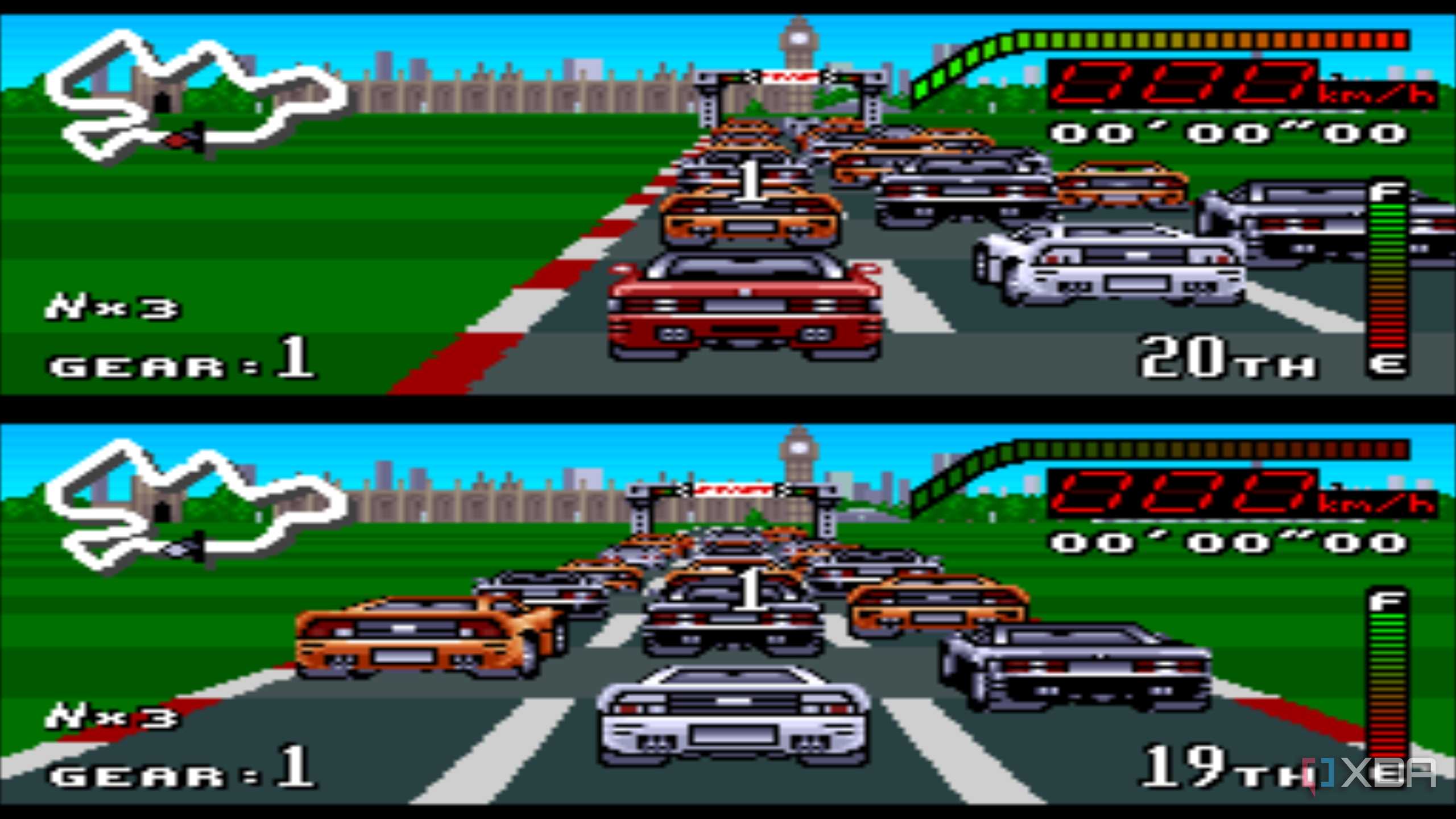 Gameplay from the SNES game Top Gear.