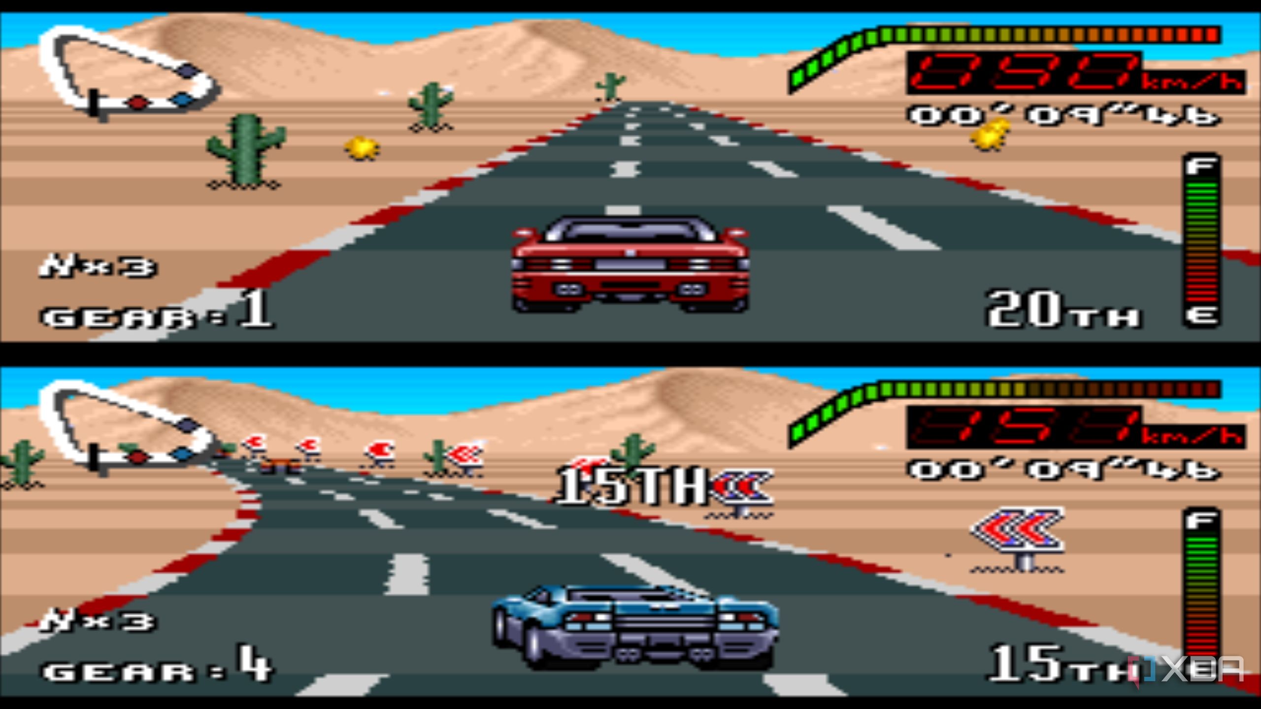 Gameplay from the SNES game Top Gear.