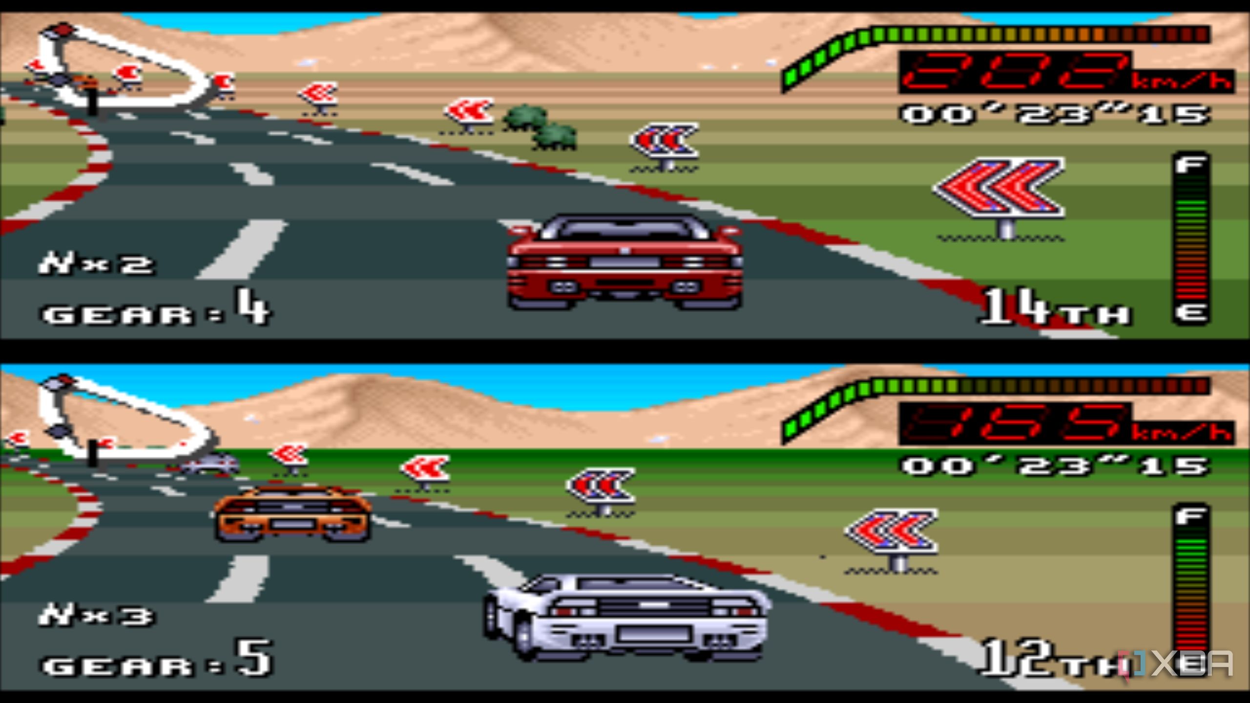 Gameplay from the SNES game Top Gear.