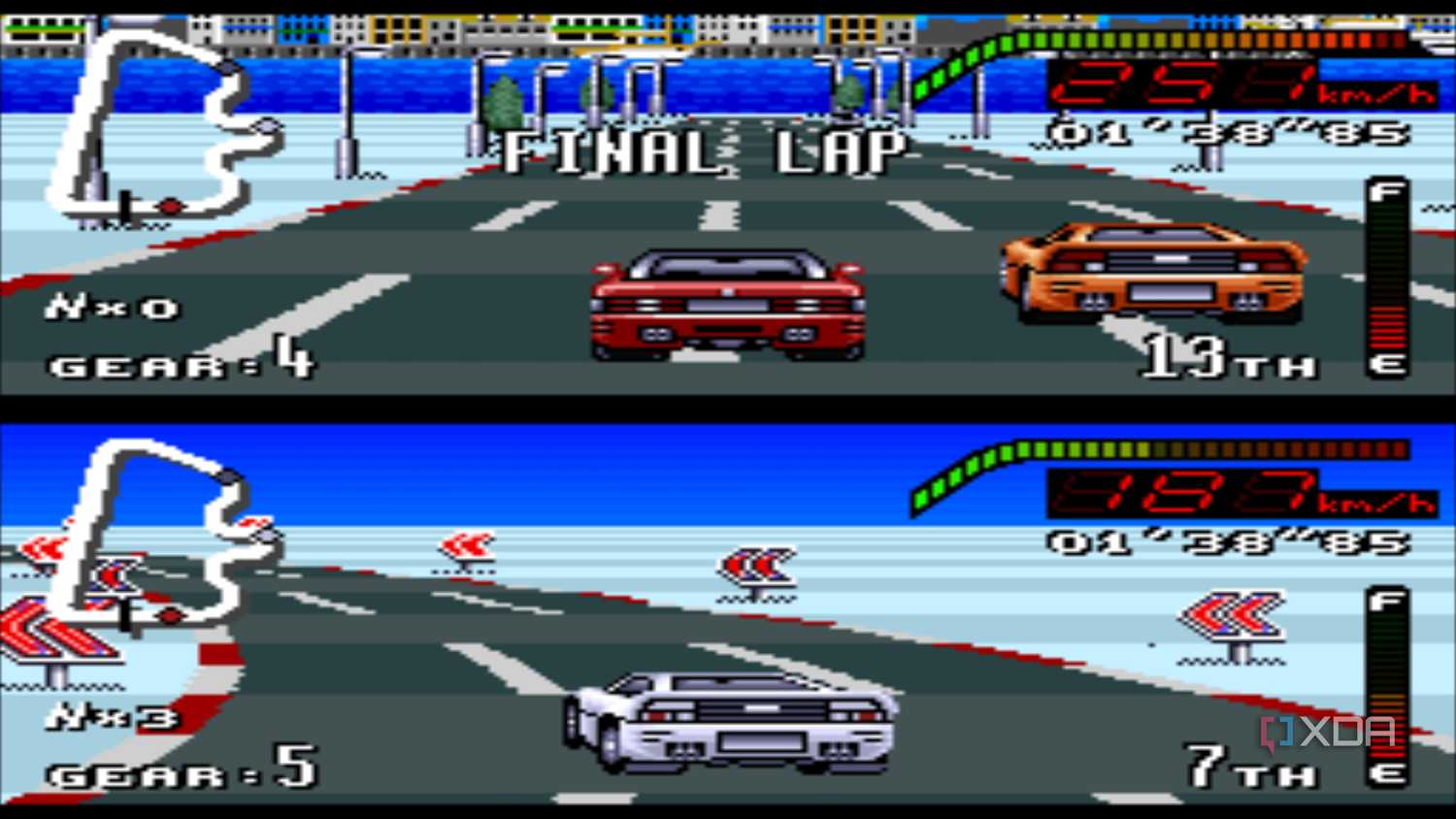 Gameplay from the SNES game Top Gear.