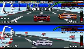 Gameplay from the SNES game Top Gear.