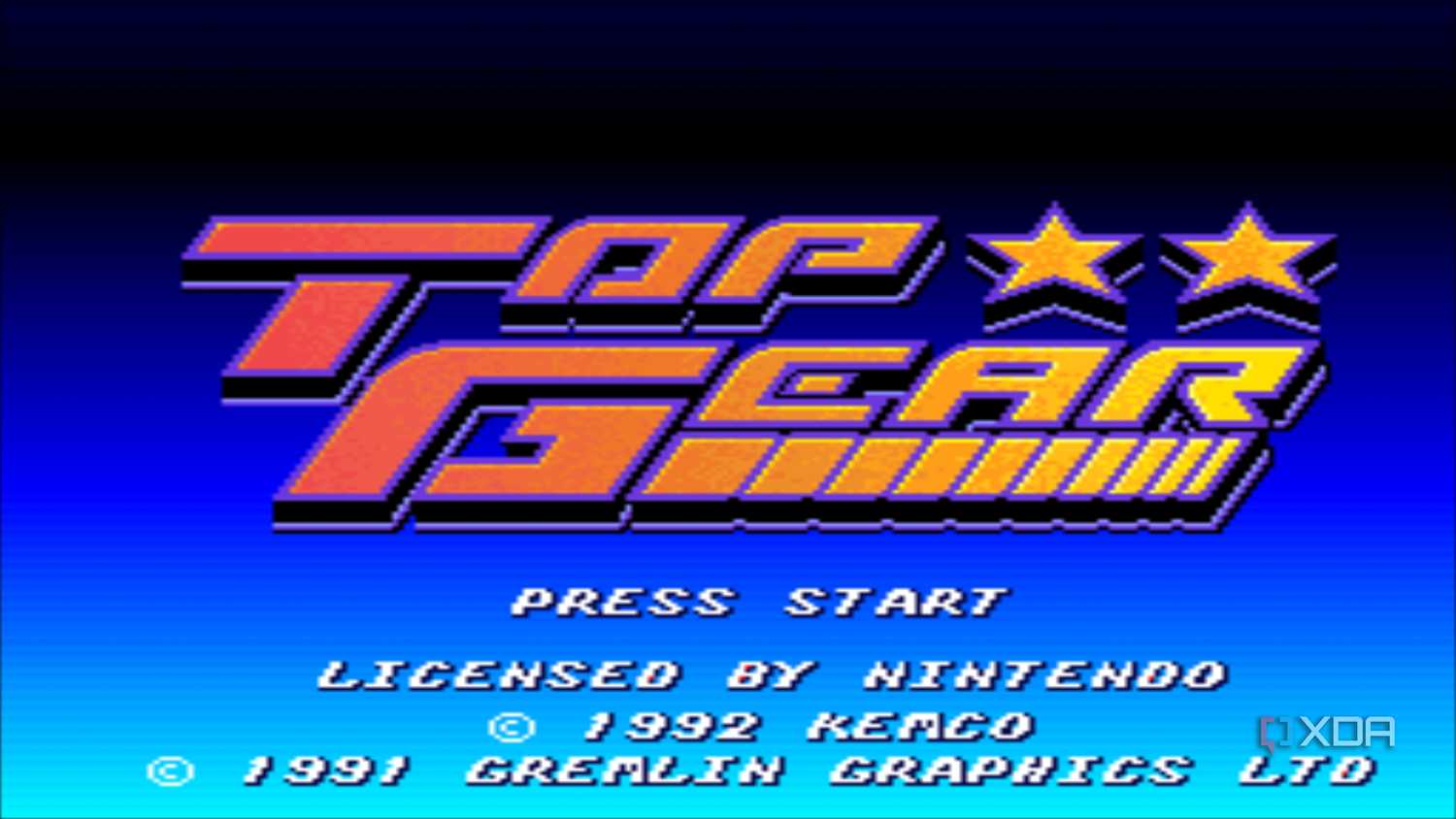 Title screen for the SNES game Top Gear.