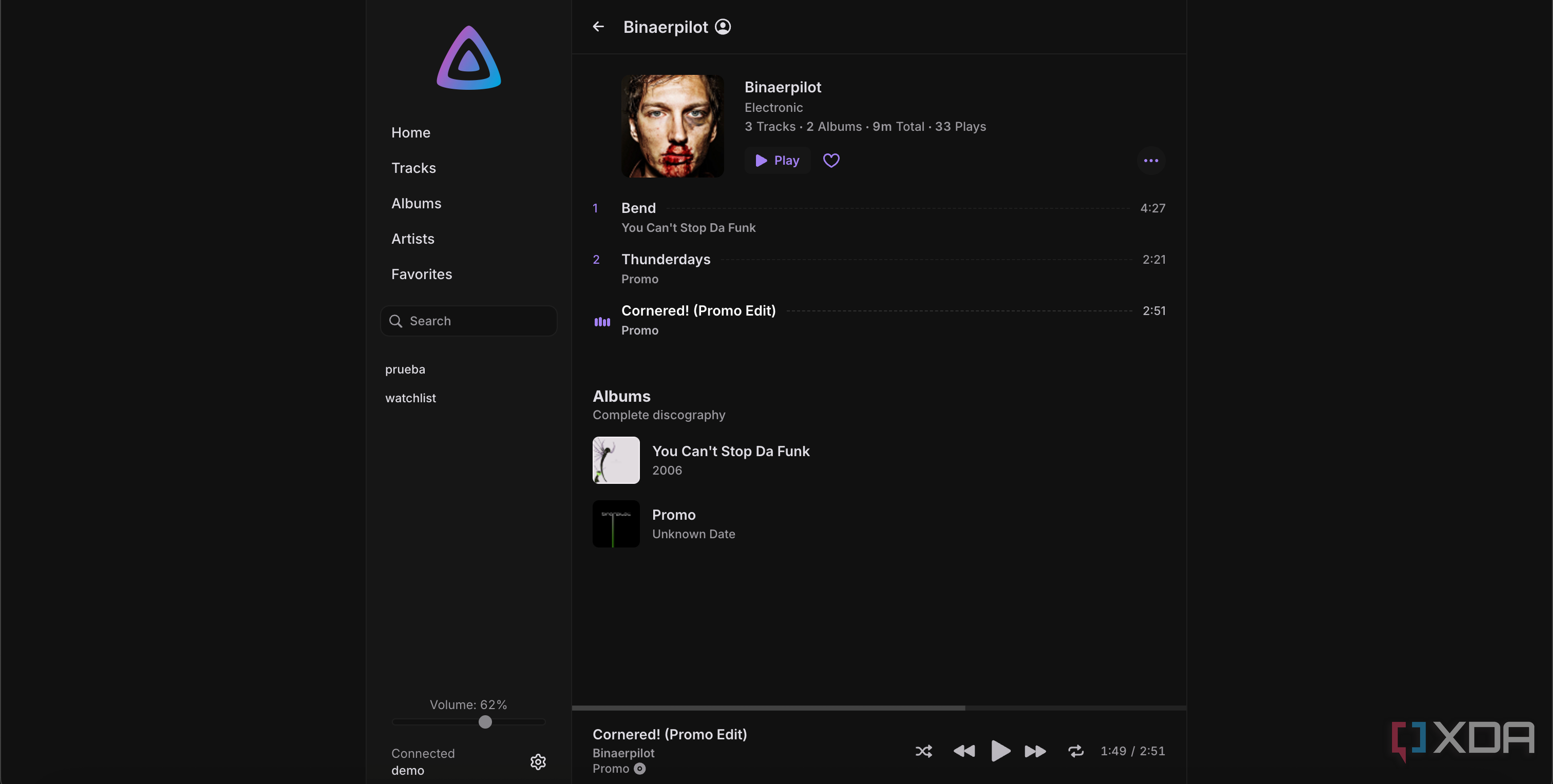 Tracks overview on Jellyfin music app