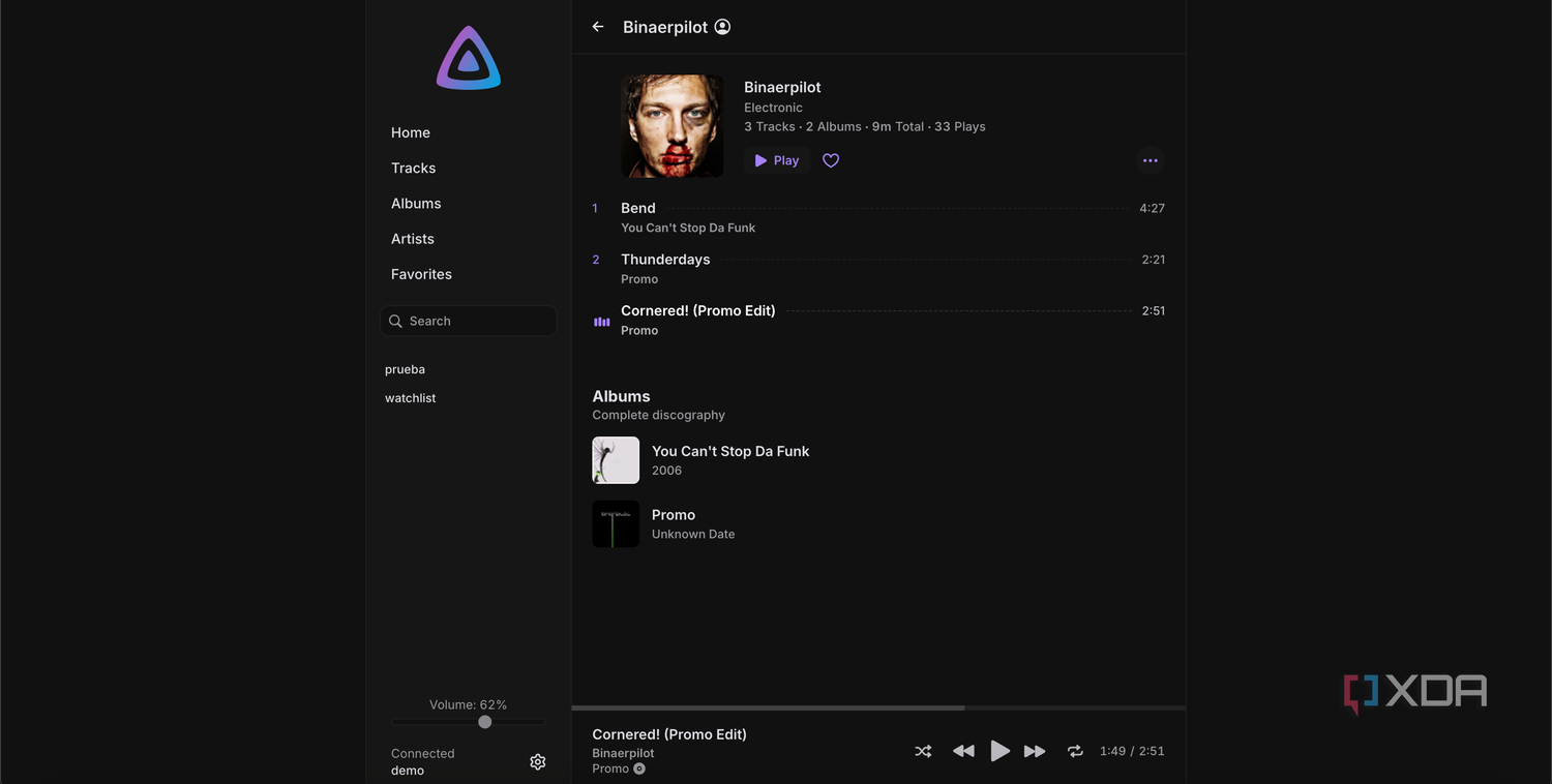 Tracks overview on Jellyfin music app
