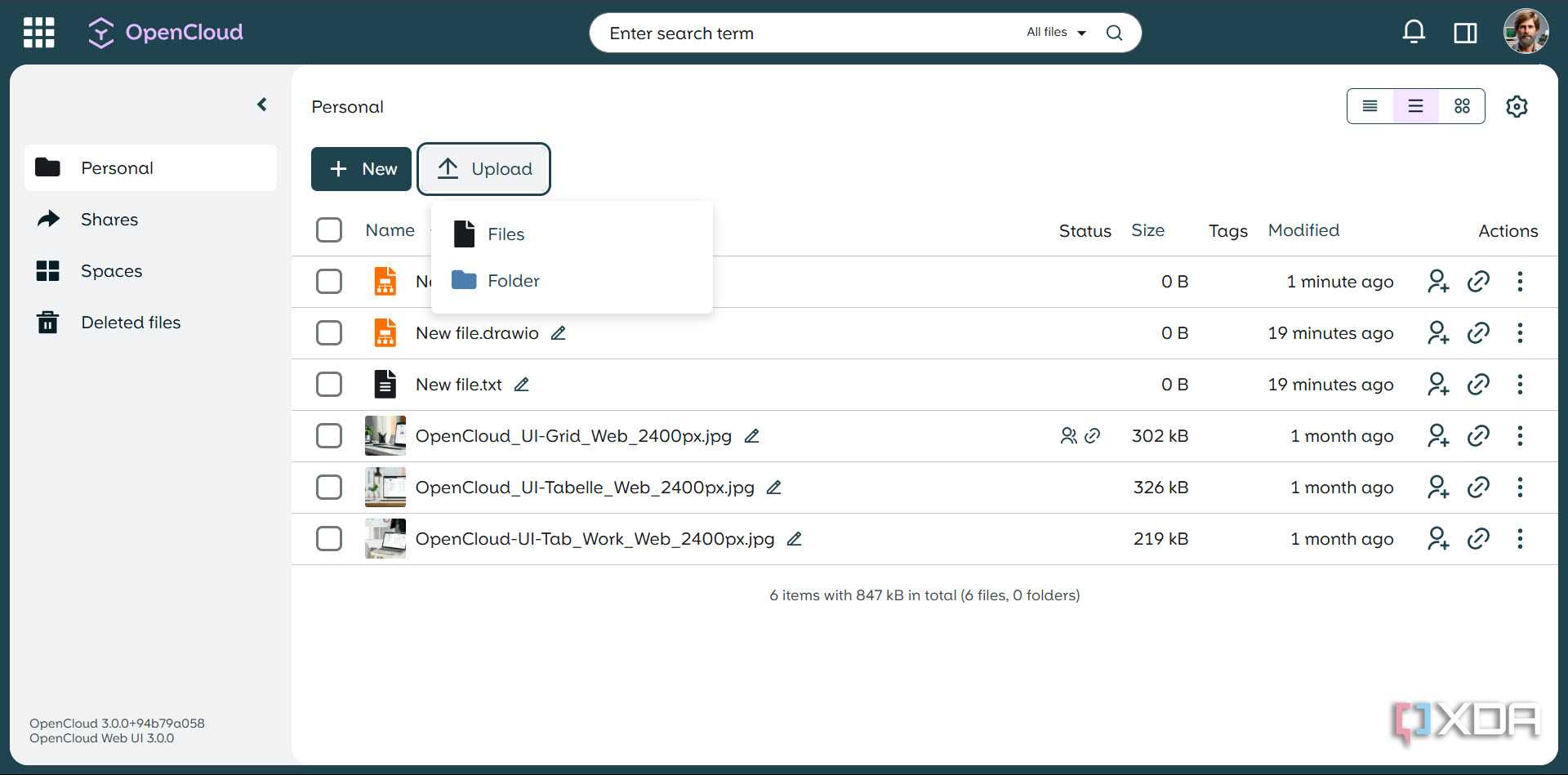 Uploading a file or folder in OpenCloud