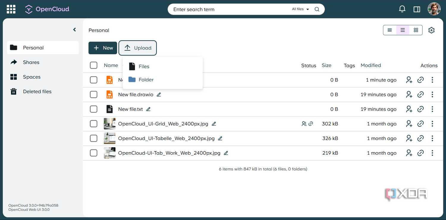 Uploading a file or folder in OpenCloud